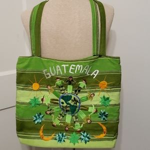 Guatemala themed embroidered canvas tote bag